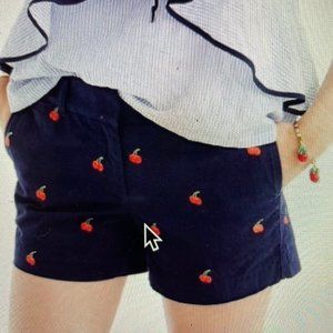 J. Crew Navy Blue Chino Shorts With Red Embroidered Cherries  Size 10